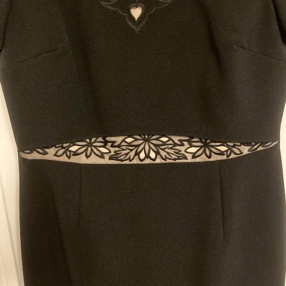 ANTONIO MELANI Black Midi Sheath Dress with Cutout Design Cap Sleeves Size 10 - Picture 4 of 14